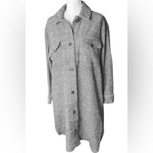 C By One Womens Black White Houndstooth Wool Coat Shacket Jacket Size 1X NWT